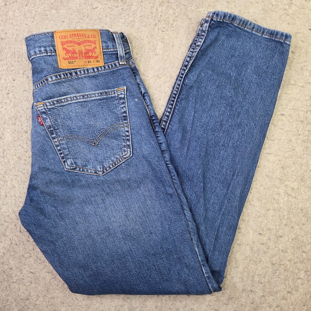Levi 511 Jeans Mens 33x32 Blue Straight Leg Red Tab Western Riding Casual